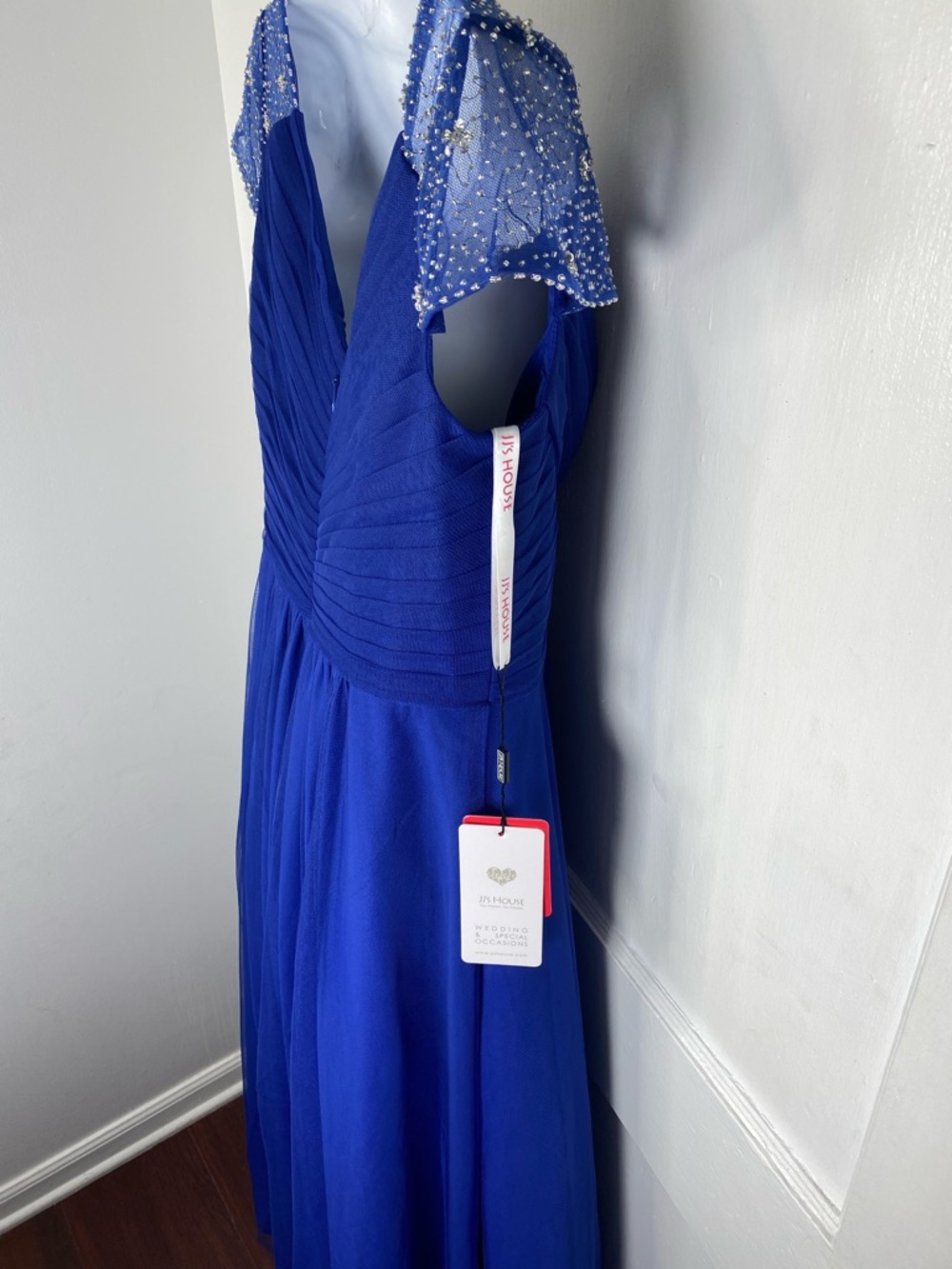 JJs House NWT Cobalt Royal Blue V-Neck Maxi with Beaded Cap Sleeves - Picture 4 of 8